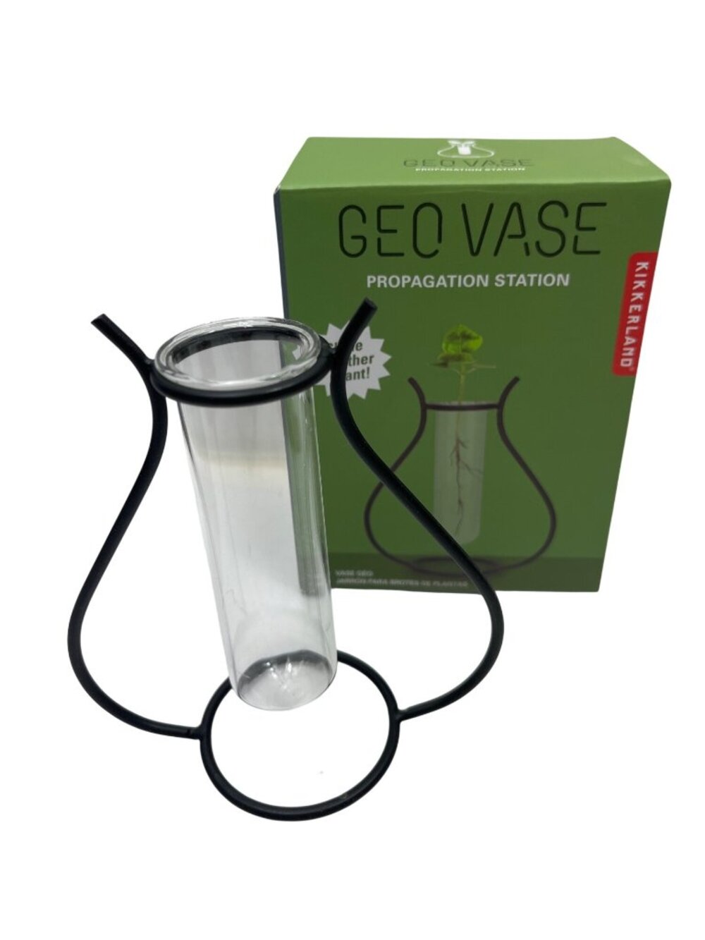 Geo Vase Propagation Station By Kikkerland Glass Tube With Metal Stand Green Box
